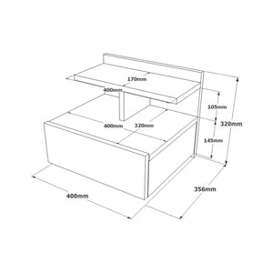 Comodino Aviatico, Comò basso, Tavolino da notte, Mensola da letto, 40x36h32 cm, Quercia