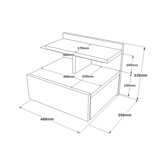 Comodino Aviatico, Comò basso, Tavolino da notte, Mensola da letto, 40x36h32 cm, Quercia