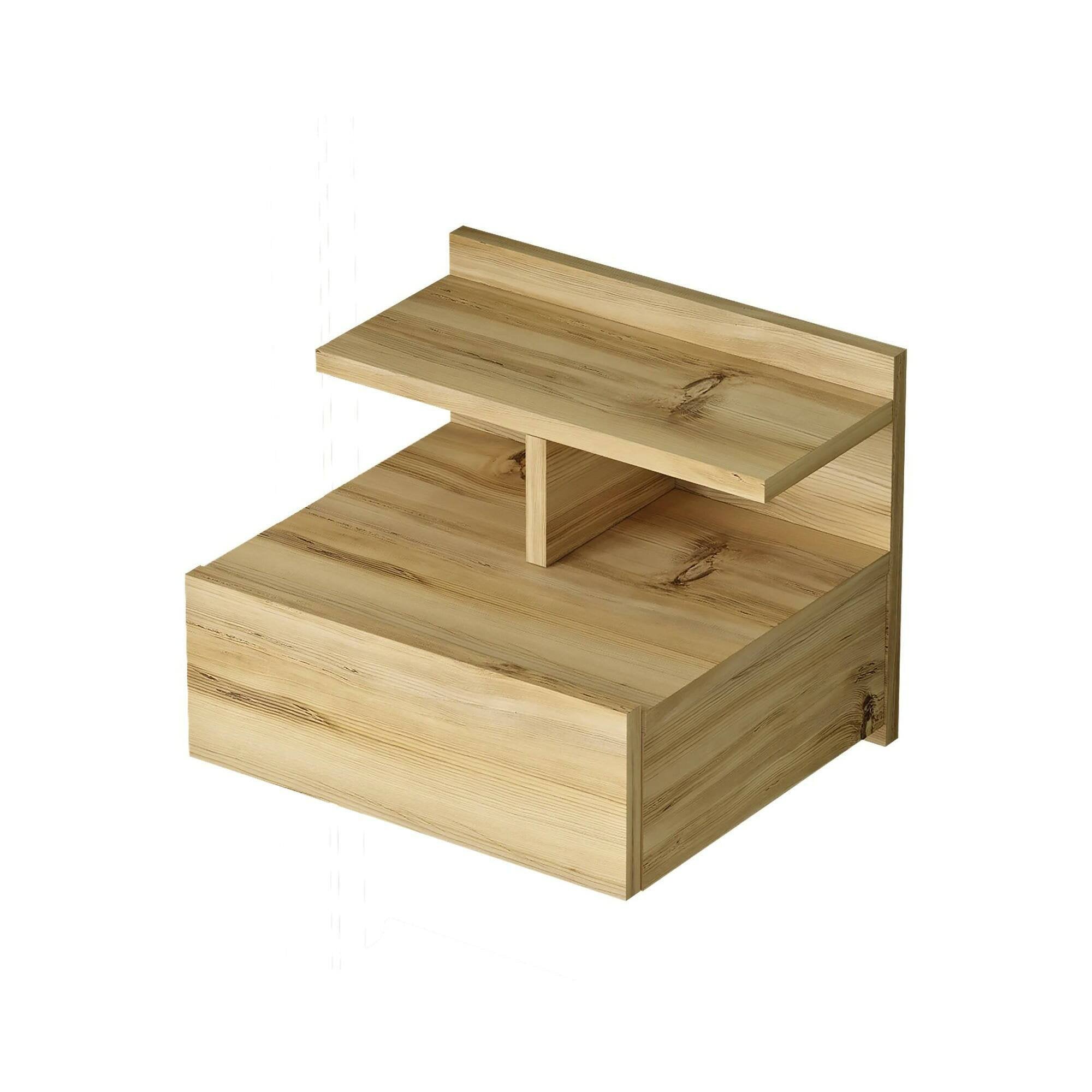 Comodino Aviatico, Comò basso, Tavolino da notte, Mensola da letto, 40x36h32 cm, Quercia