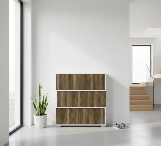 Scarpiera Astrubale, Mobile portascarpe, Armadio da ingresso multiuso, Mobiletto per calzature, 90x30h93 cm, Bianco e Noce