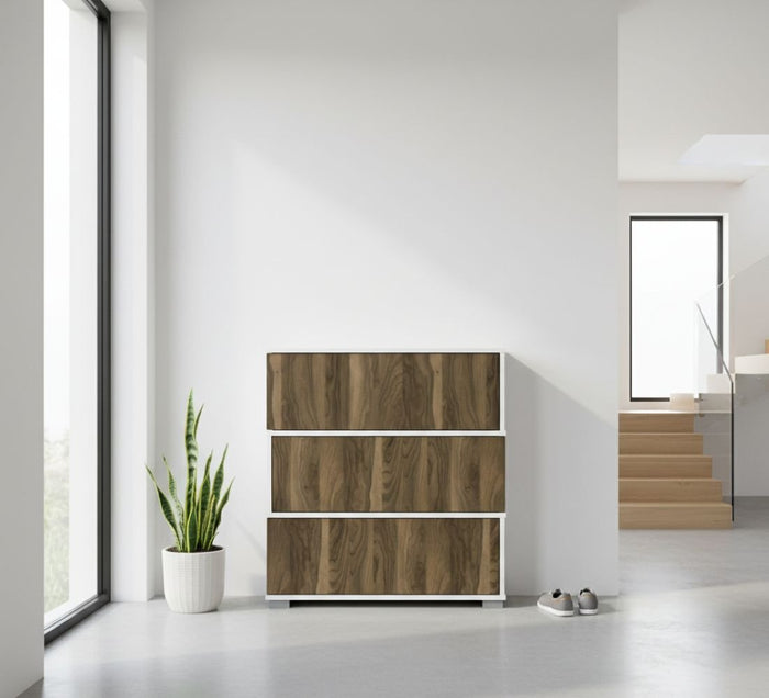 Scarpiera Astrubale, Mobile portascarpe, Armadio da ingresso multiuso, Mobiletto per calzature, 90x30h93 cm, Bianco e Noce