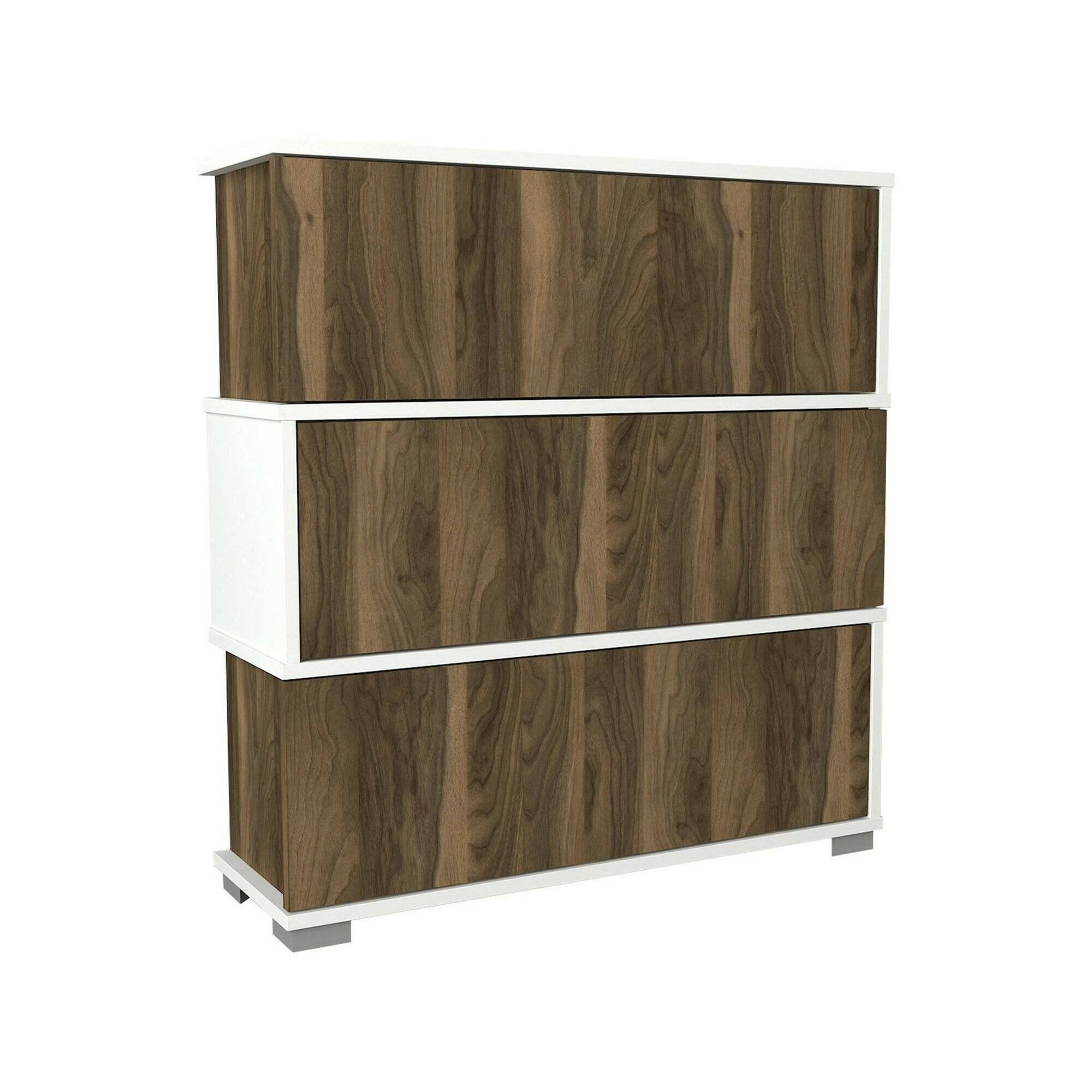 Scarpiera Astrubale, Mobile portascarpe, Armadio da ingresso multiuso, Mobiletto per calzature, 90x30h93 cm, Bianco e Noce