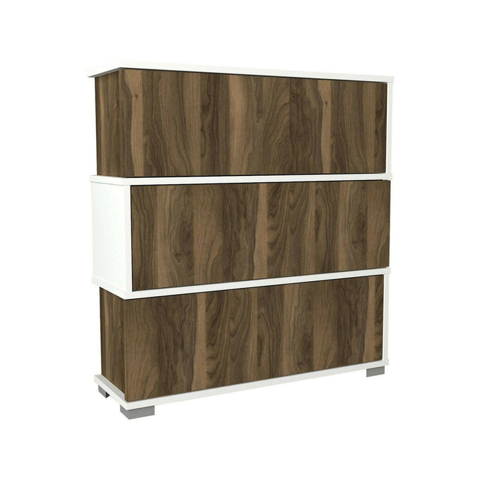 Scarpiera Astrubale, Mobile portascarpe, Armadio da ingresso multiuso, Mobiletto per calzature, 90x30h93 cm, Bianco e Noce