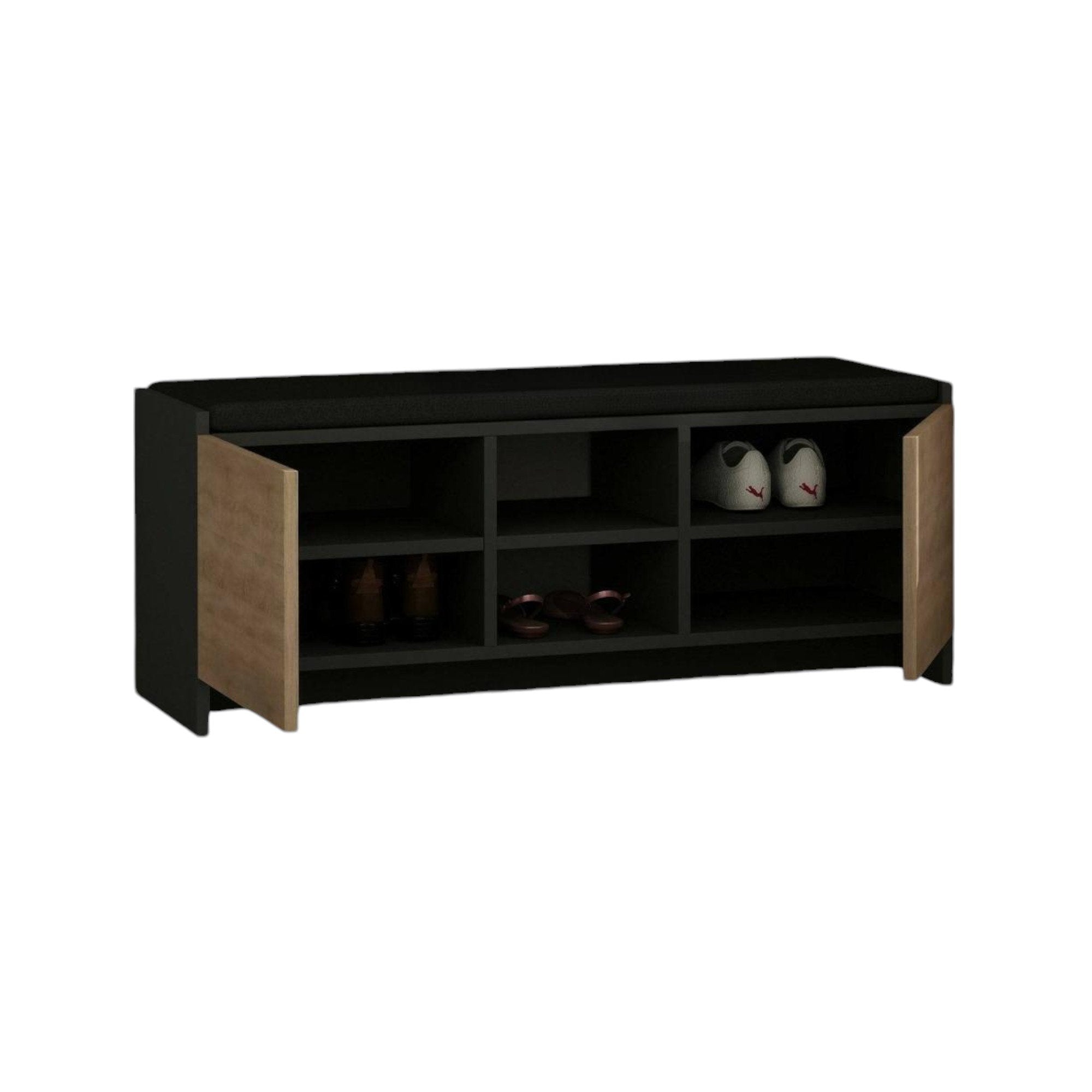 Scarpiera Axar, Mobile portascarpe, Armadio da ingresso multiuso, Mobiletto per calzature, 110x37h43 cm, Antracite e Rovere