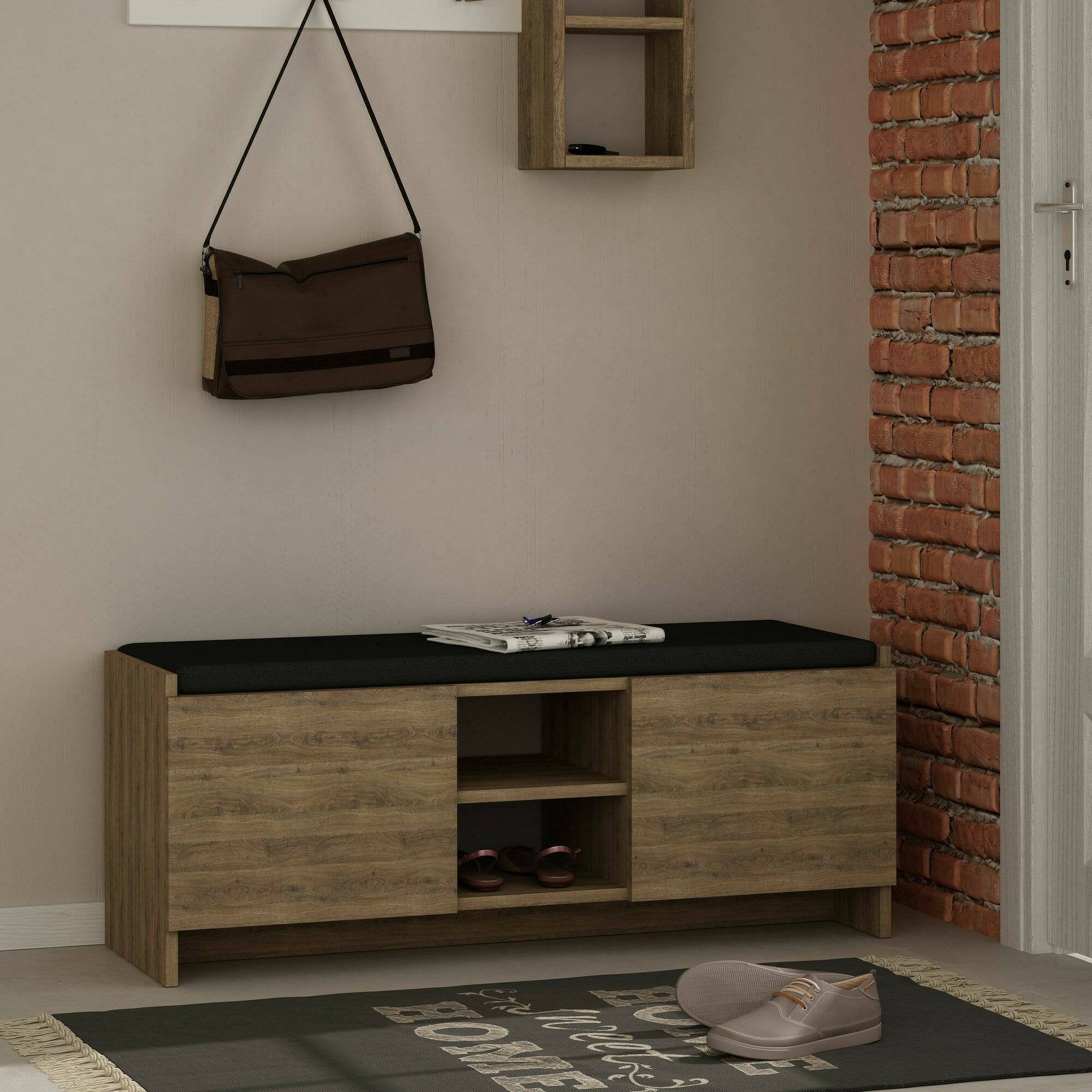 Scarpiera Axar, Mobile portascarpe, Armadio da ingresso multiuso, Mobiletto per calzature, 110x37h43 cm, Rovere
