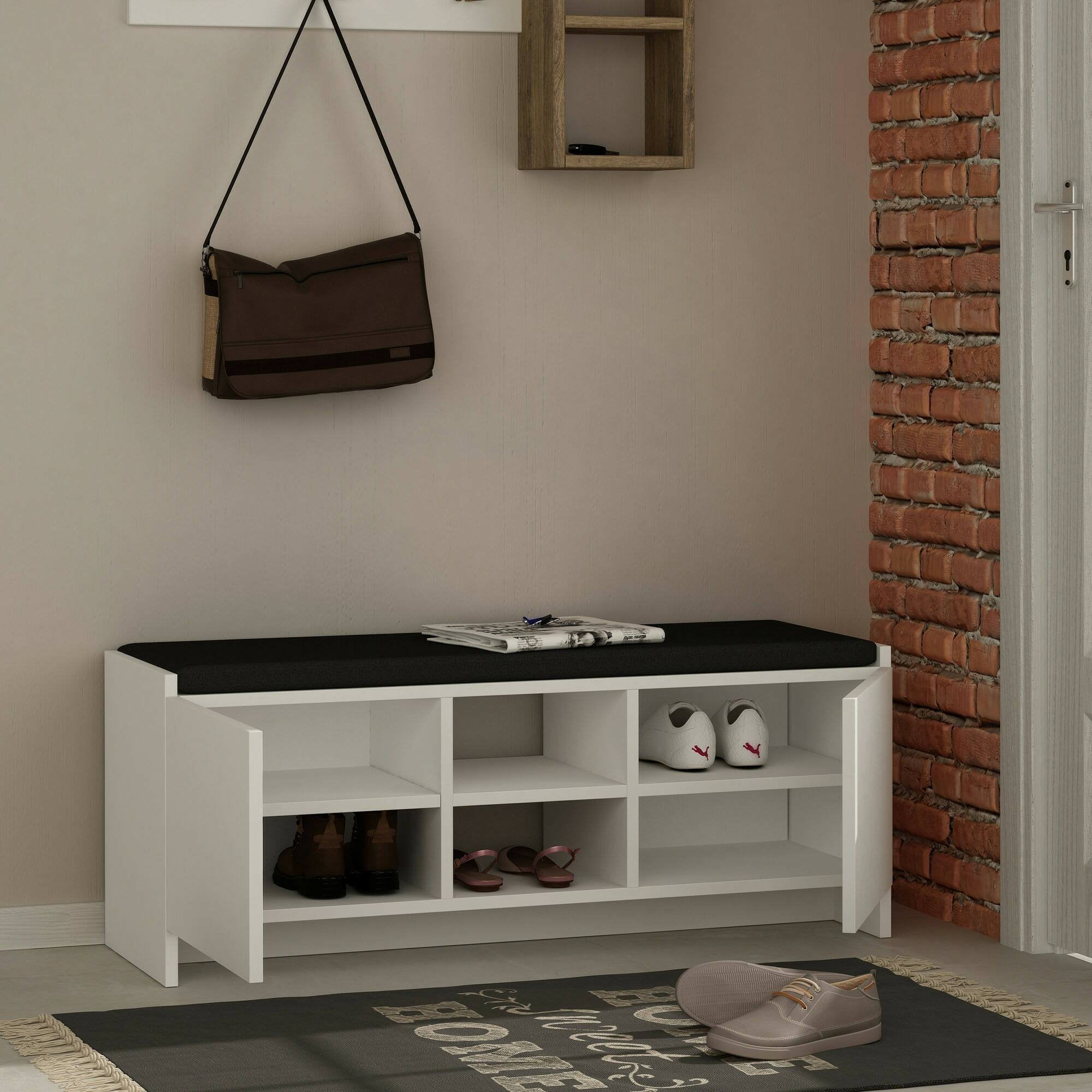 Scarpiera Axar, Mobile portascarpe, Armadio da ingresso multiuso, Mobiletto per calzature, 110x37h43 cm, Bianco