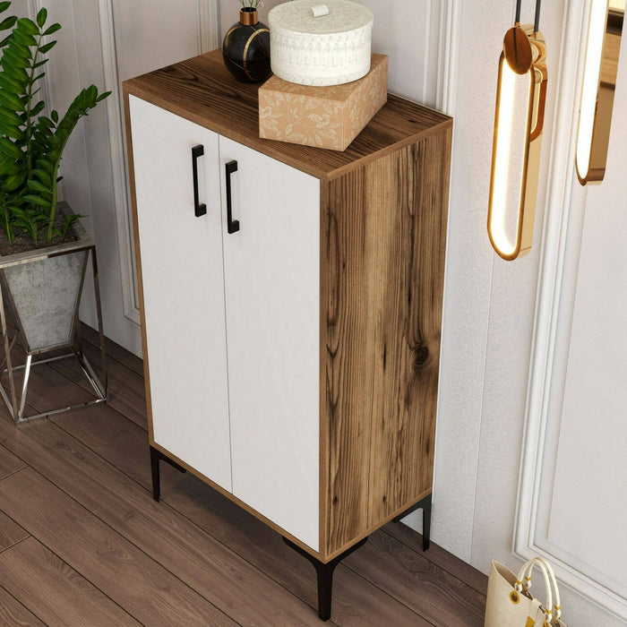 Scarpiera Axarix, Mobile portascarpe, Armadio da ingresso multiuso, Mobiletto per calzature, 60x35h111 cm, Noce e Bianco