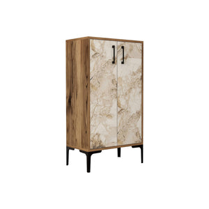 Scarpiera Axarix, Mobile portascarpe, Armadio da ingresso multiuso, Mobiletto per calzature, 60x35h111 cm, Noce e Bianco Marmo