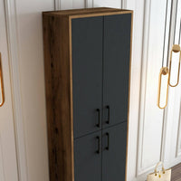 Scarpiera Sebastien, Mobile portascarpe, Armadio da ingresso multiuso, Mobiletto per calzature, 60x35h200 cm, Noce e Antracite