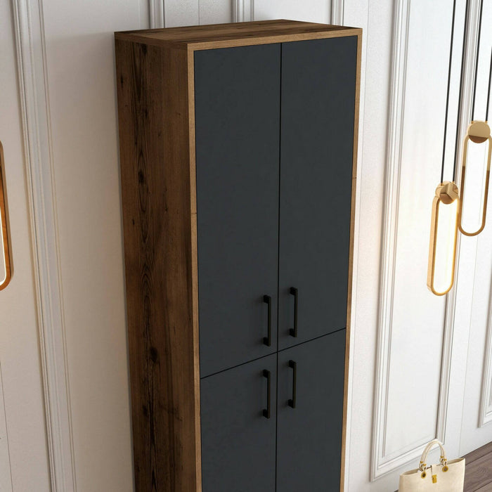 Scarpiera Sebastien, Mobile portascarpe, Armadio da ingresso multiuso, Mobiletto per calzature, 60x35h200 cm, Noce e Antracite