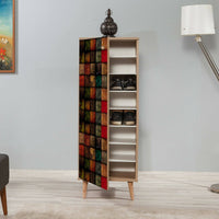 Scarpiera Giadeite, Mobile portascarpe, Armadio da ingresso multiuso, Mobiletto per calzature, 50x38h135 cm, Quercia e Multicolore