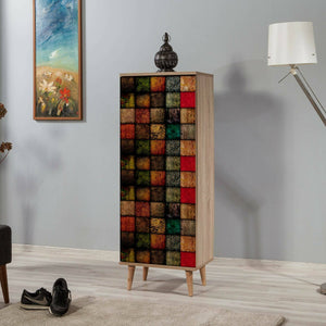 Scarpiera Giadeite, Mobile portascarpe, Armadio da ingresso multiuso, Mobiletto per calzature, 50x38h135 cm, Quercia e Multicolore