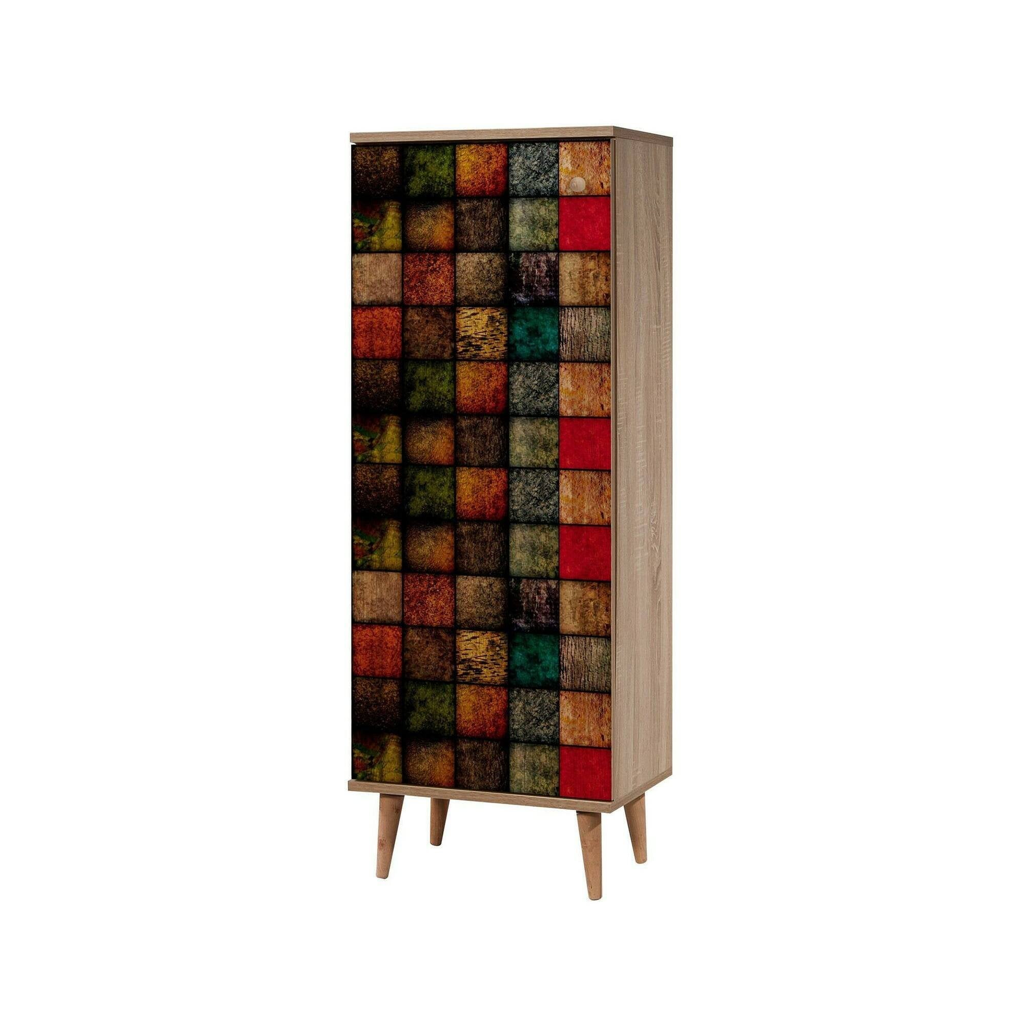 Scarpiera Giadeite, Mobile portascarpe, Armadio da ingresso multiuso, Mobiletto per calzature, 50x38h135 cm, Quercia e Multicolore