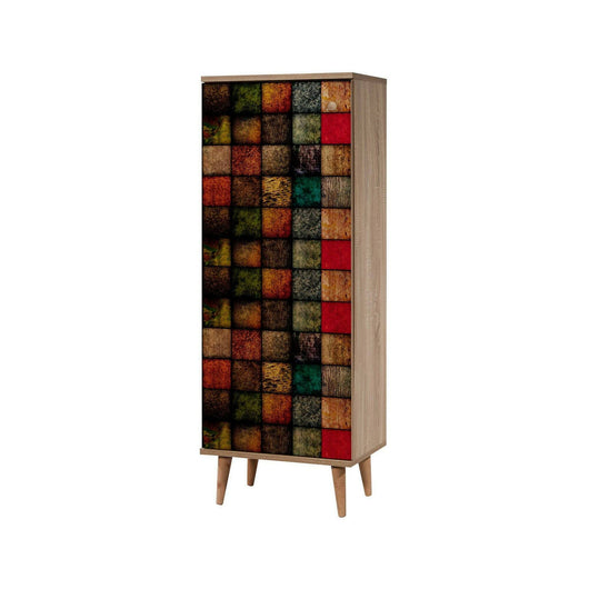 Scarpiera Giadeite, Mobile portascarpe, Armadio da ingresso multiuso, Mobiletto per calzature, 50x38h135 cm, Quercia e Multicolore