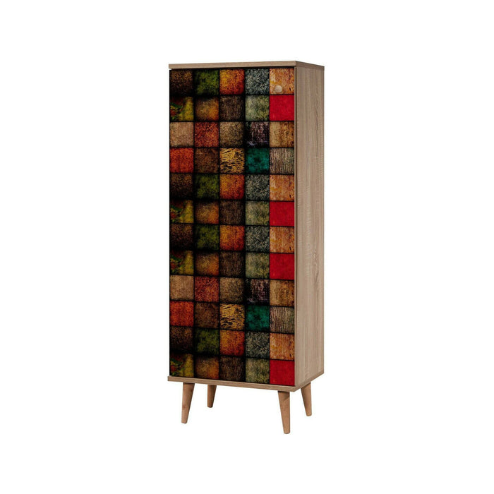 Scarpiera Giadeite, Mobile portascarpe, Armadio da ingresso multiuso, Mobiletto per calzature, 50x38h135 cm, Quercia e Multicolore