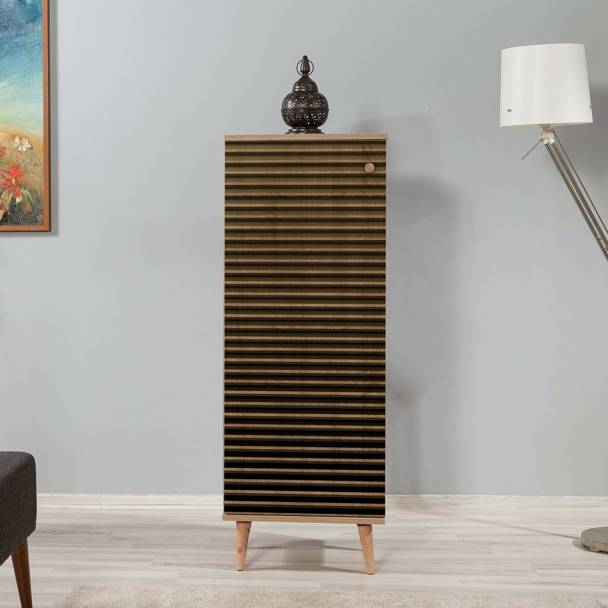 Scarpiera Giadeite, Mobile portascarpe, Armadio da ingresso multiuso, Mobiletto per calzature, 50x38h135 cm, Quercia