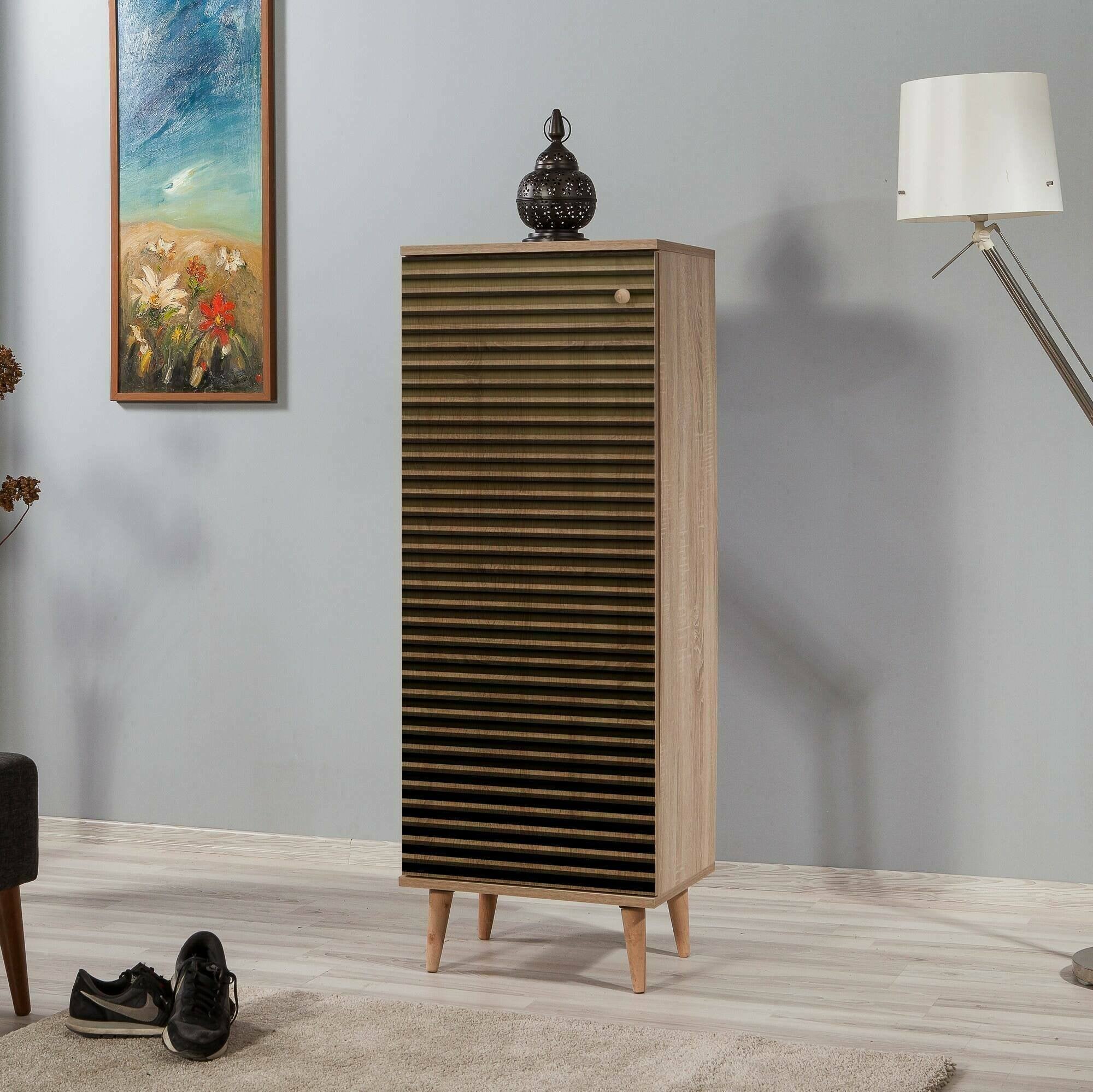 Scarpiera Giadeite, Mobile portascarpe, Armadio da ingresso multiuso, Mobiletto per calzature, 50x38h135 cm, Quercia