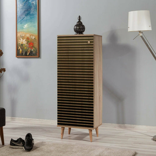 Scarpiera Giadeite, Mobile portascarpe, Armadio da ingresso multiuso, Mobiletto per calzature, 50x38h135 cm, Quercia