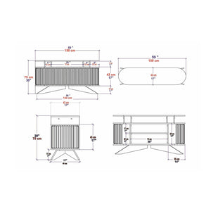 Credenza Joy, Buffet da soggiorno, Madia da salotto, Dispensa da cucina, 150x43h75 cm, Quercia e Bianco