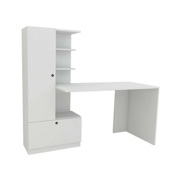 Scrivania Marilena, Scrittoio multiuso, Tavolo per ufficio porta PC, Piano di lavoro, 150x62h140 cm, Bianco
