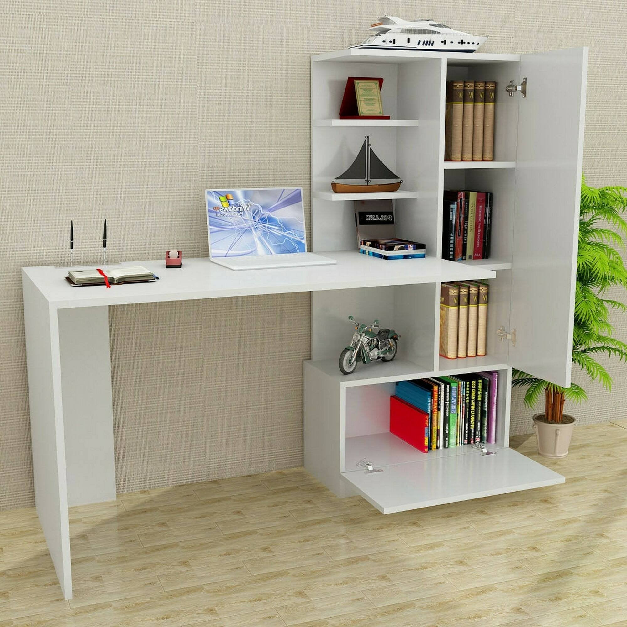 Scrivania Kimberly, Scrittoio multiuso, Tavolo per ufficio porta PC, Piano di lavoro, 120x62h74 cm, Bianco