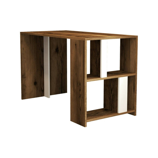 Scrivania Bising, Scrittoio multiuso, Tavolo per ufficio porta PC, Piano di lavoro, 120x60h75 cm, Noce e Bianco