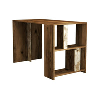 Scrivania Bising, Scrittoio multiuso, Tavolo per ufficio porta PC, Piano di lavoro, 120x60h75 cm, Noce e Bianco Marmo