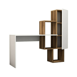 Scrivania Baselice, Scrittoio multiuso, Tavolo per ufficio porta PC, Piano di lavoro, 145x45h75 cm, Noce e Bianco