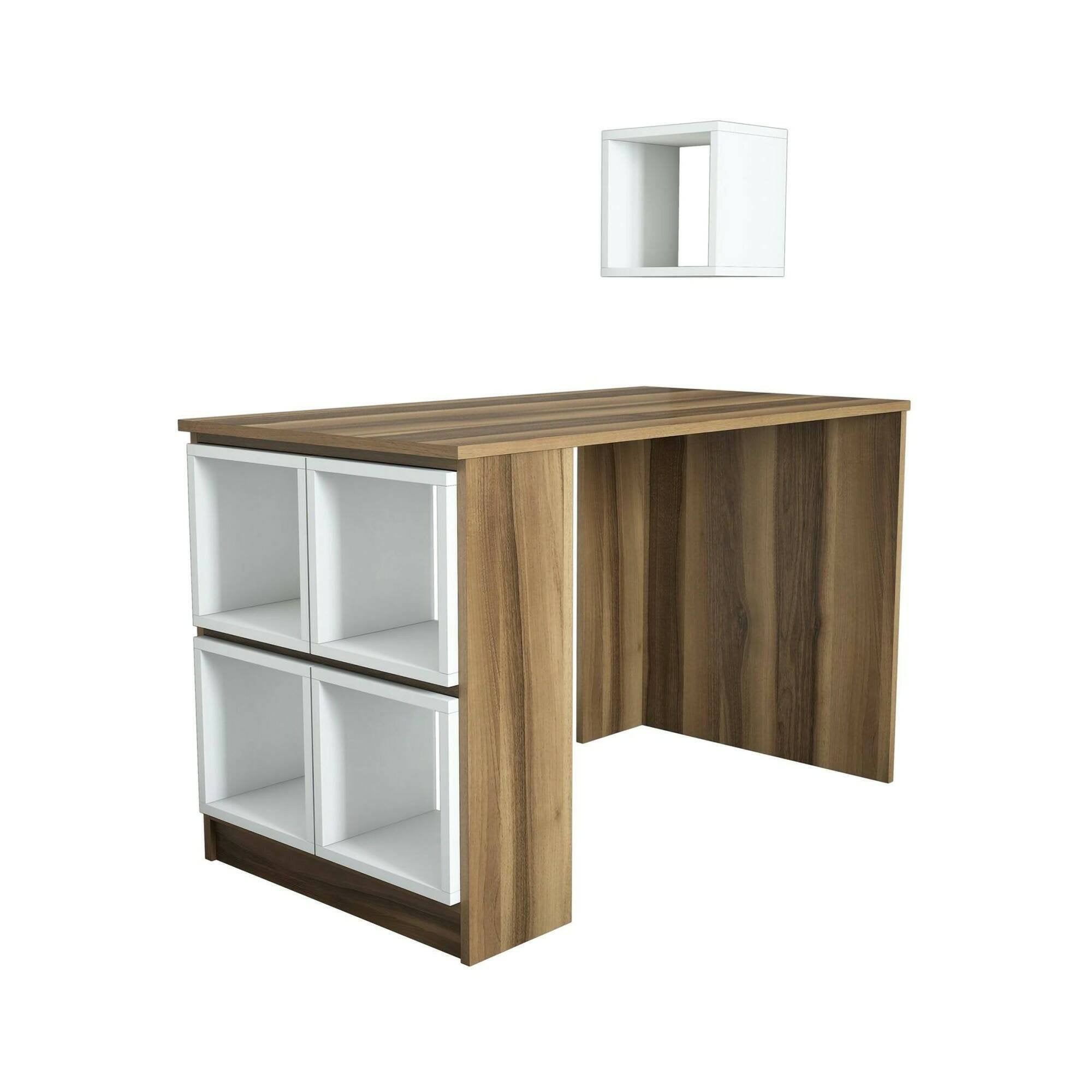 Scrivania Arsita, Scrittoio multiuso, Tavolo per ufficio porta PC, Piano di lavoro, 120x65h75 cm, Noce e Bianco