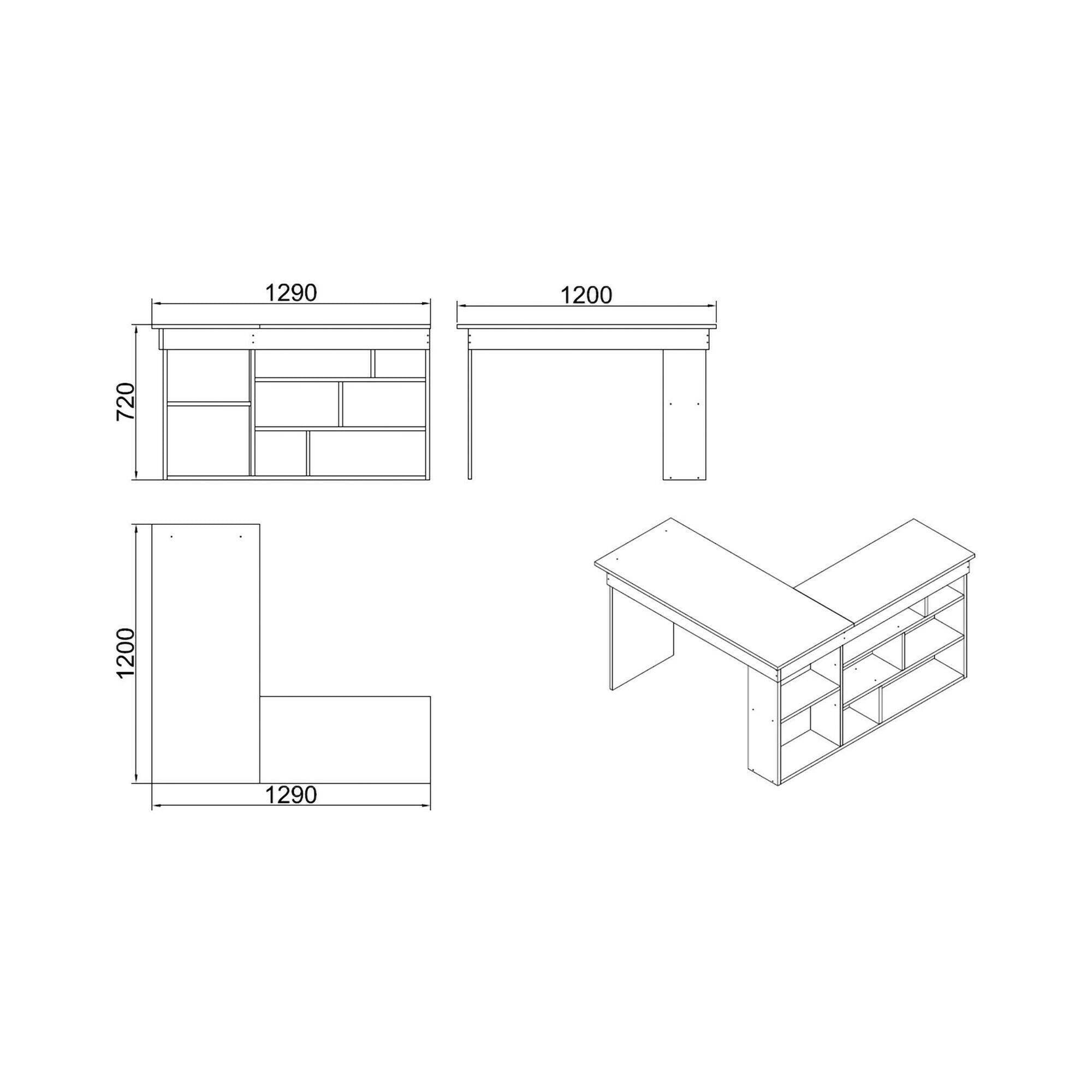 Scrivania Altin, Scrittoio multiuso, Tavolo per ufficio porta PC, Piano di lavoro, 129x120h72 cm, Bianco