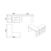 Scrivania Altin, Scrittoio multiuso, Tavolo per ufficio porta PC, Piano di lavoro, 129x120h72 cm, Bianco