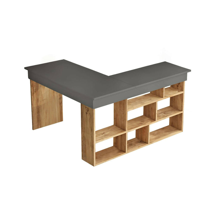 Scrivania Altin, Scrittoio multiuso, Tavolo per ufficio porta PC, Piano di lavoro, 129x120h72 cm, Quercia e Nero