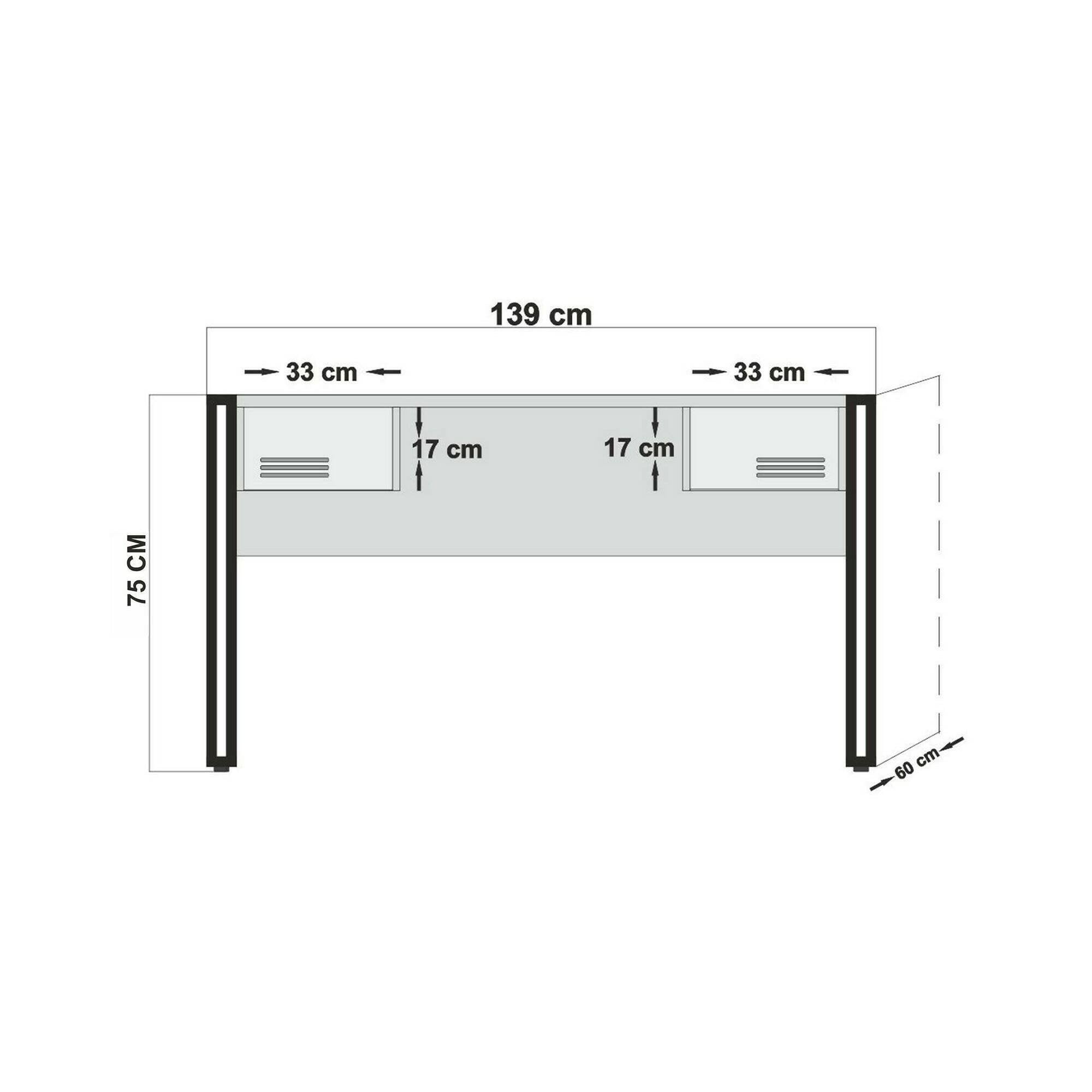 Scrivania Grimilde, Scrittoio multiuso, Tavolo per ufficio porta PC, Piano di lavoro, 139x60h75 cm, Quercia e Nero
