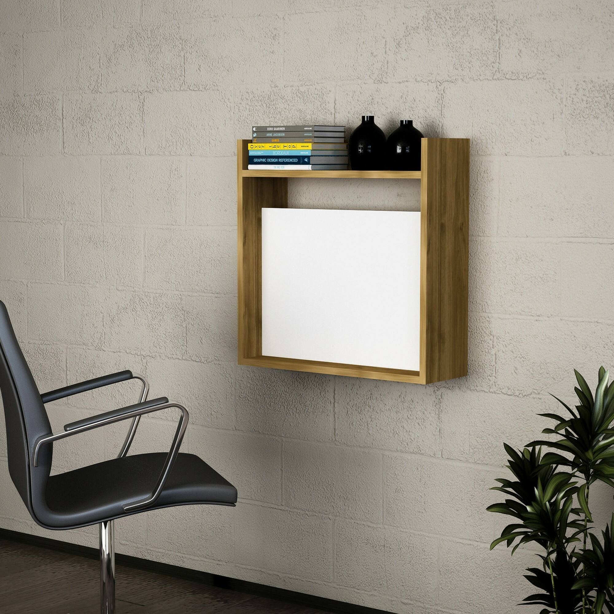Scrivania Bariano, Scrittoio multiuso, Tavolo per ufficio porta PC, Piano di lavoro, 60x20h60 cm, Bianco e Noce