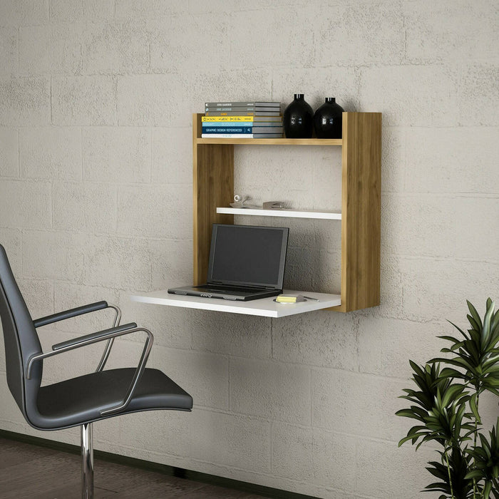 Scrivania Bariano, Scrittoio multiuso, Tavolo per ufficio porta PC, Piano di lavoro, 60x20h60 cm, Bianco e Noce