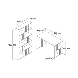 Scrivania Atene, Scrittoio multiuso, Tavolo per ufficio porta PC con libreria, 120x60h75 cm, Noce e Antracite