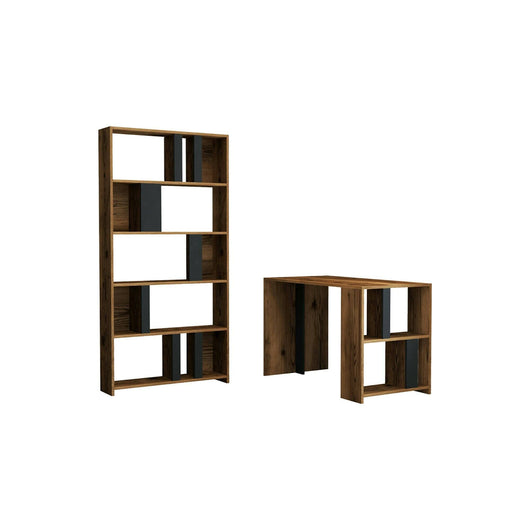 Scrivania Atene, Scrittoio multiuso, Tavolo per ufficio porta PC con libreria, 120x60h75 cm, Noce e Antracite