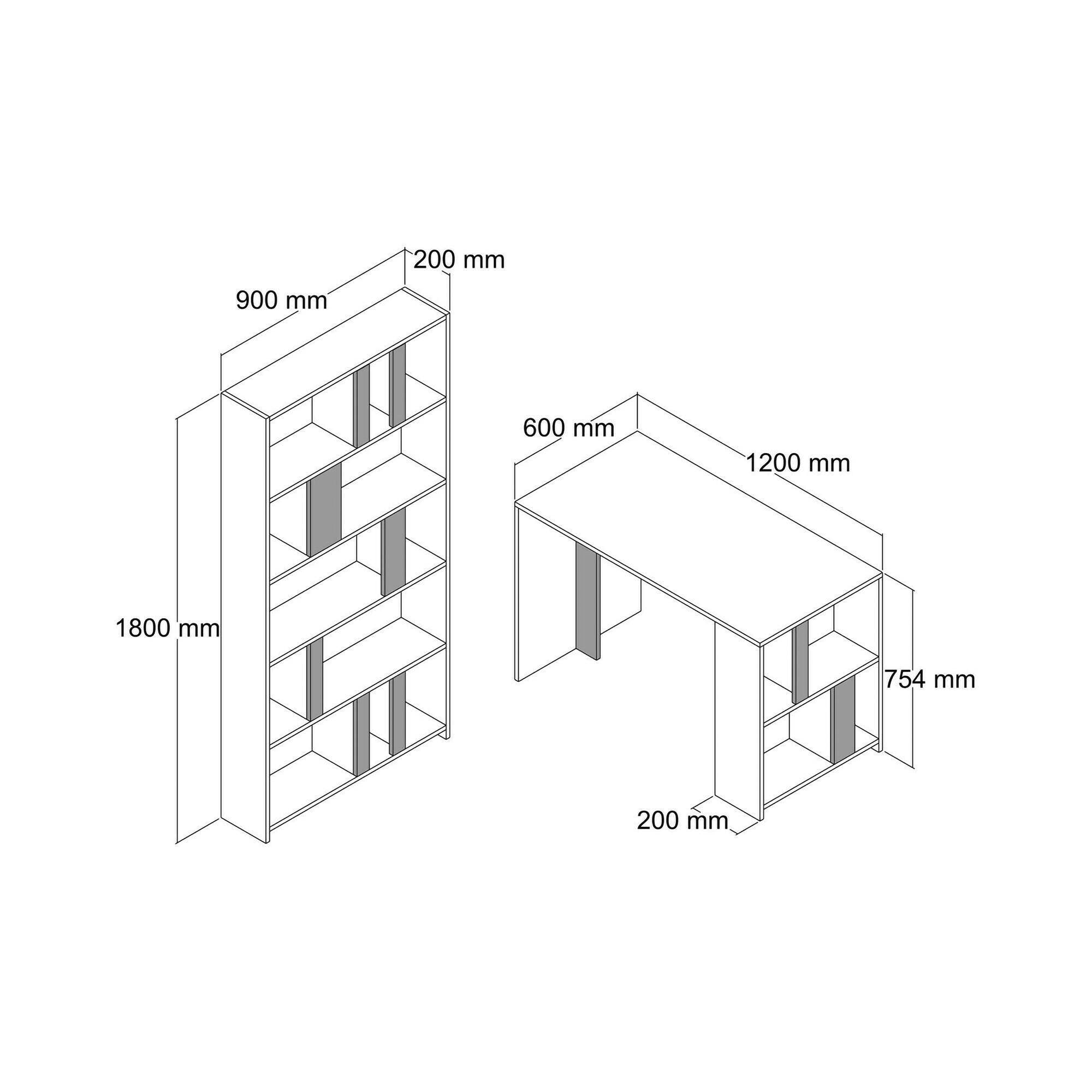 Scrivania Atene, Scrittoio multiuso, Tavolo per ufficio porta PC con libreria, 120x60h75 cm, Noce e Bianco Marmo