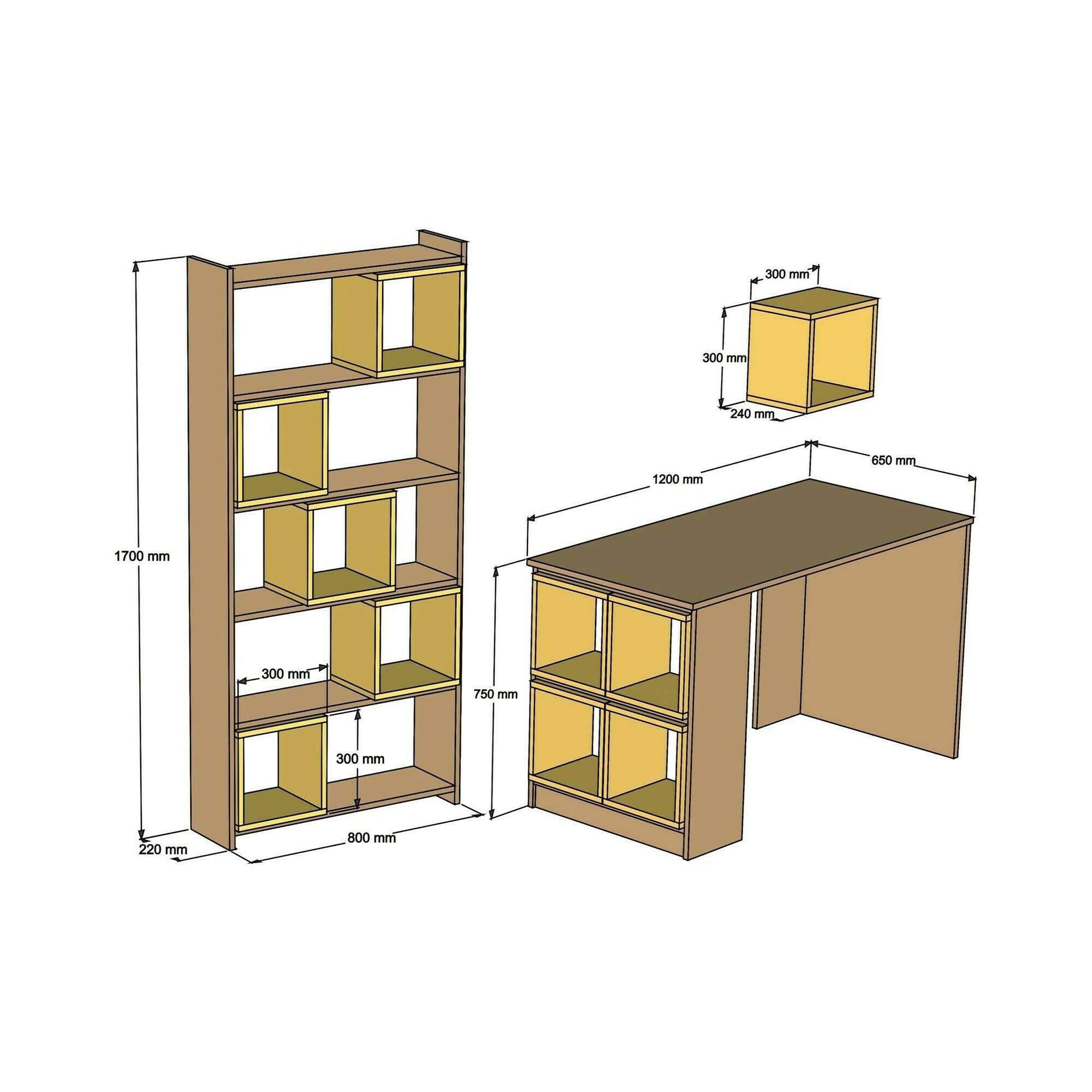 Scrivania Hongyu, Scrittoio multiuso, Tavolo per ufficio porta PC con libreria, 120x65h75 cm, Noce e Bianco