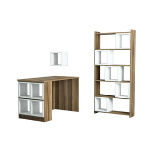 Scrivania Hongyu, Scrittoio multiuso, Tavolo per ufficio porta PC con libreria, 120x65h75 cm, Noce e Bianco