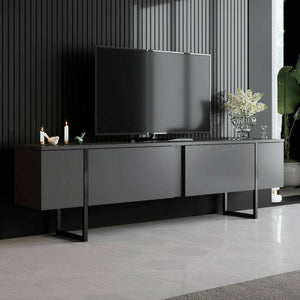 Mobile porta TV Abishia, Credenza da soggiorno, Armadio basso per TV, Base parete attrezzata, 180x30h50 cm, Antracite e Nero