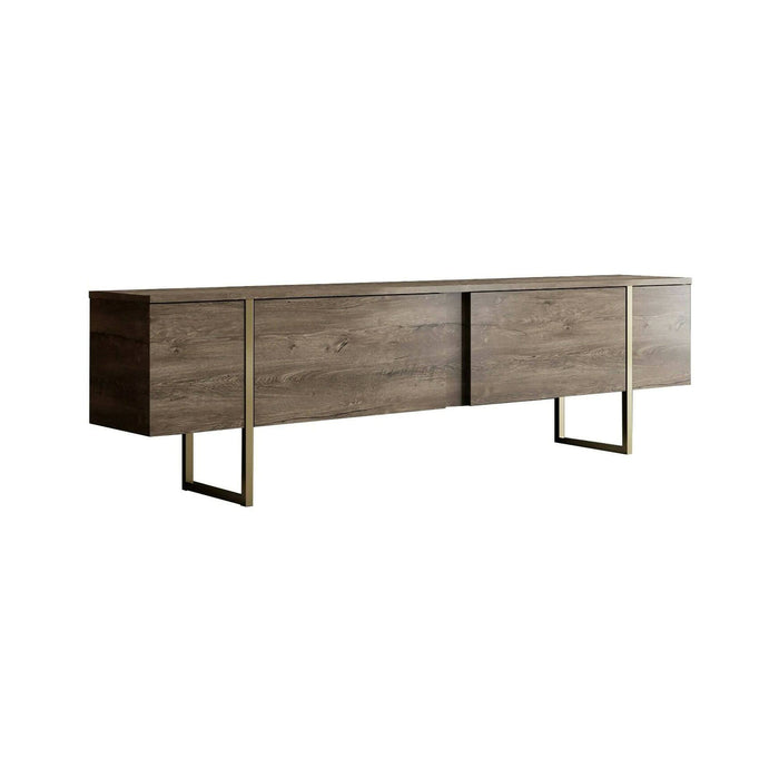 Mobile porta TV Abishia, Credenza da soggiorno, Armadio basso per TV, Base parete attrezzata, 180x30h50 cm, Noce e Oro