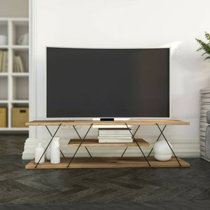 Mobile porta TV Desdemona, Credenza da soggiorno, Armadio basso per TV, Base parete attrezzata, 120x30h33 cm, Nero e Noce