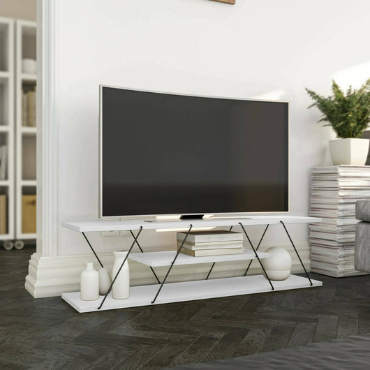 Mobile porta TV Desdemona, Credenza da soggiorno, Armadio basso per TV, Base parete attrezzata, 120x30h33 cm, Bianco e Nero