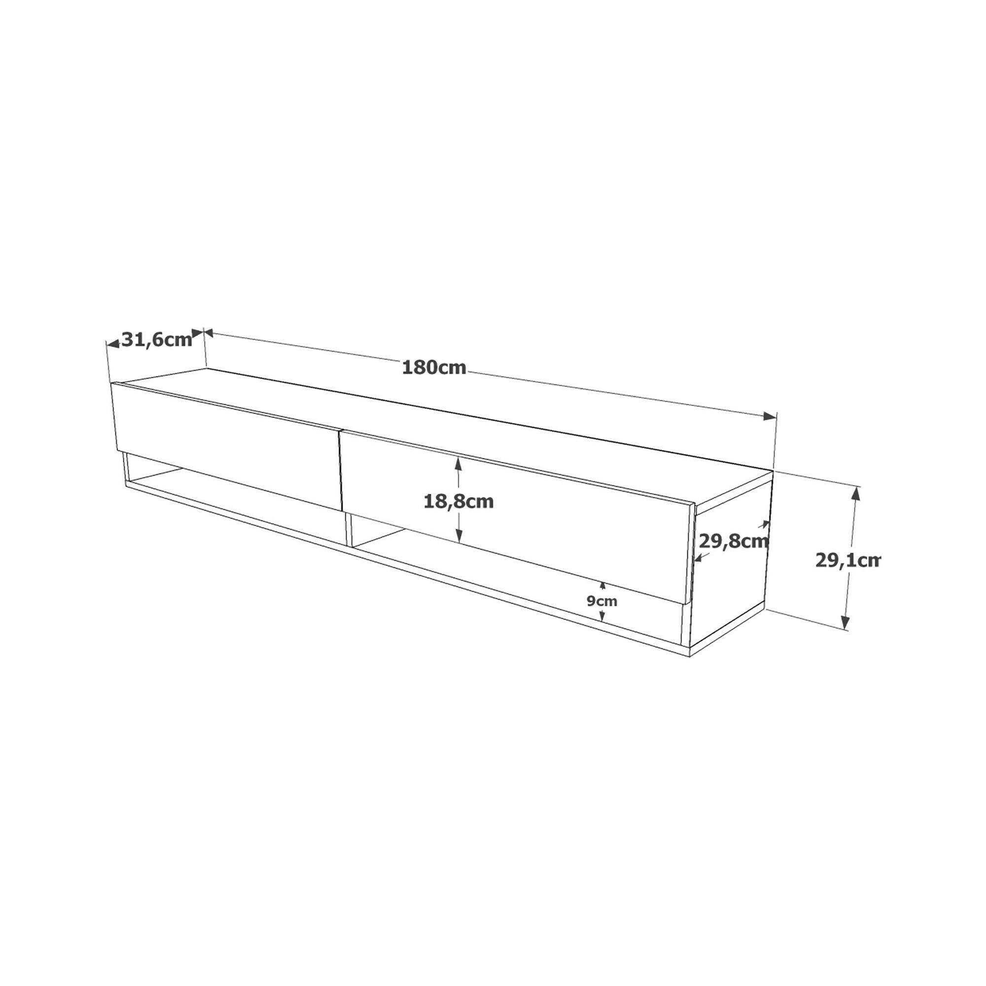Mobile porta TV Compasso, Credenza da soggiorno, Armadio basso per TV, Base parete attrezzata, 180x32h29 cm, Quercia e Bianco