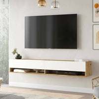 Mobile porta TV Compasso, Credenza da soggiorno, Armadio basso per TV, Base parete attrezzata, 180x32h29 cm, Quercia e Bianco