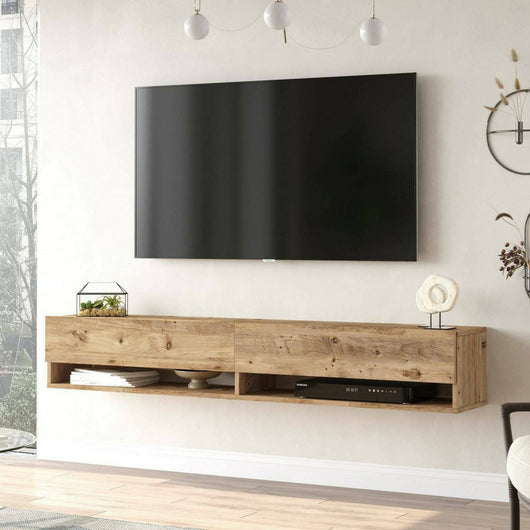 Mobile porta TV Compasso, Credenza da soggiorno, Armadio basso per TV, Base parete attrezzata, 180x32h29 cm, Quercia
