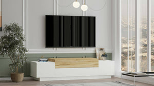 Mobile porta TV Baiano, Credenza da soggiorno, Armadio basso per TV, Base parete attrezzata, 160x37h39 cm, Quercia e Bianco