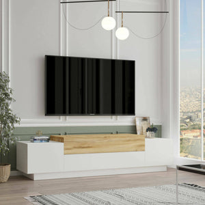 Mobile porta TV Baiano, Credenza da soggiorno, Armadio basso per TV, Base parete attrezzata, 160x37h39 cm, Quercia e Bianco