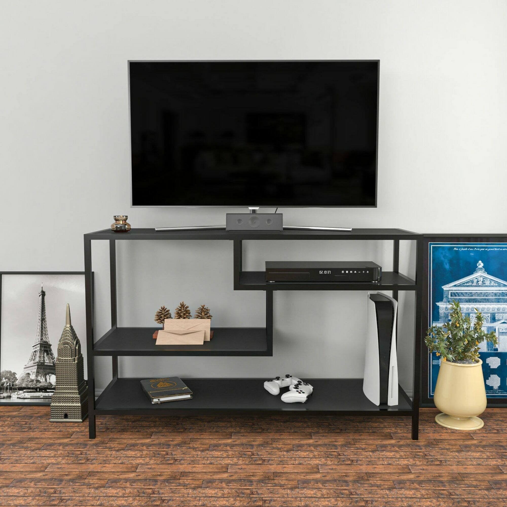 Mobile porta TV Ivette, Credenza da soggiorno, Armadio basso per TV, Base parete attrezzata, 120x39h75 cm, Antracite e Nero